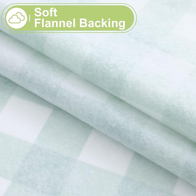 Smiry Round Plastic Table Cloth, Waterproof Vinyl Tablecloth with Flannel Backing, Wipeable Buffalo Plaid Table Cover for Dining, Indoor and Outdoor (Sage Green & White, 60" Round)