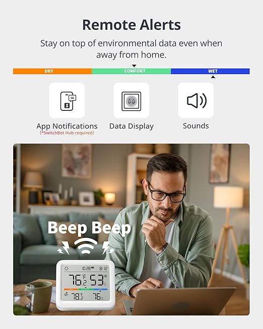 SwitchBot Meter Pro, Digital Hygrometer & Thermometer - Wireless Indoor Temperature & Humidity Monitor with Bluetooth App Control, Real-Time Alerts, Works with Apple Home