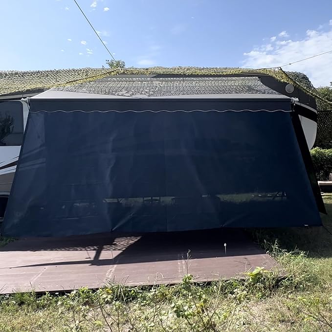 RV Awning Sun Shade Screen 8'x9'3''(Fit for 10' Awning),Black Mesh Shade Screen Without Zipper,Universal Trailer Camper Awning Screen with Complete Kit,Improves Shadow and Privacy
