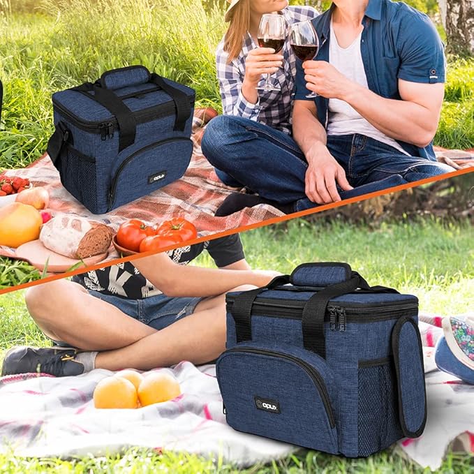 OPUX Soft Cooler Bag, Insulated Collapsible Lunch Cooler Bag for Men Work Camping Beach Travel, Portable Soft Sided Leakproof Waterproof Large Lunch Bag Box with Shoulder Strap 18 Cans, Heather Navy