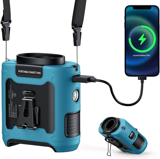 AI Portable Waist Fan Rechargeable 10000mah Belt Shirt Clip On Fan For Body Cooling That Blow Cold Air 5 Speeds Flashlight Up To 40H