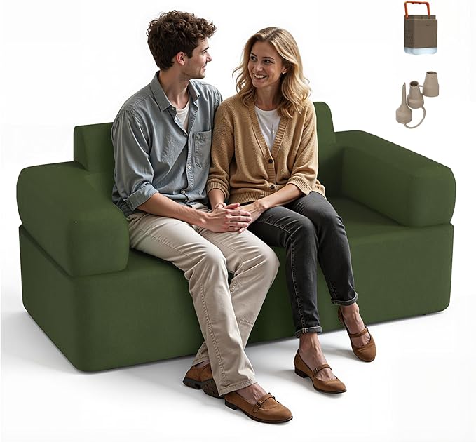Double-Layer Inflatable Couch with Built-in Pump - Automatic Air Sofa Chair, Super Tough & Tear-Resistant Fabric for Camping, Outdoor, Travel, Home Use (Portable Luxury Comfort)