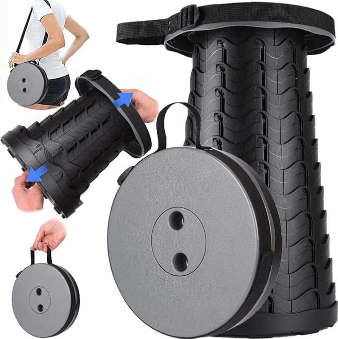 Fishboy Upgraded Collapsible Stool, 400lbs Max Weight, Lightweight But Sturdy, Portable Retractable Folding Telescoping Foldable Camping Stool for Adults Outdoor Fishing Hiking Gardening Travel BBQ