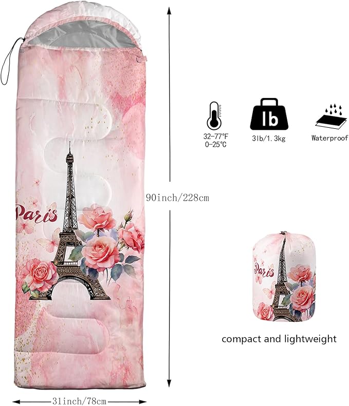 QOOMO Camping Sleeping Bags,3 Season Warm & Cool Weather,Lightweight,Waterproof Sleeping Bags for Adults & Kids,Traveling,and Outdoors,Camping Gear Equipment