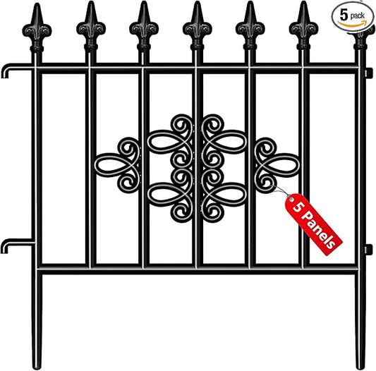 AMAGABELI GARDEN & HOME 5panels Decorative Garden Fences and Borders for Dogs 26in(H)×10ft(L) No Dig Metal Fence Panel Garden Edging Border Fence for Animal Barrier Fencing for Flower Bed Yard Patio
