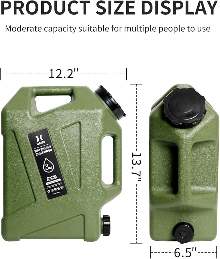 HAIGE Gallon Water Container with Spigot (3.2 Gallon Water Jug Green)