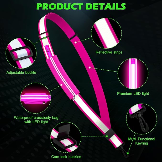 Reflective Sash Gear for Walking at Night,LED Reflective Belt Safety Lights,Lights for Night Dog Walking,High Visibility Type-C Rechargeable with Phone Holder for Men Women