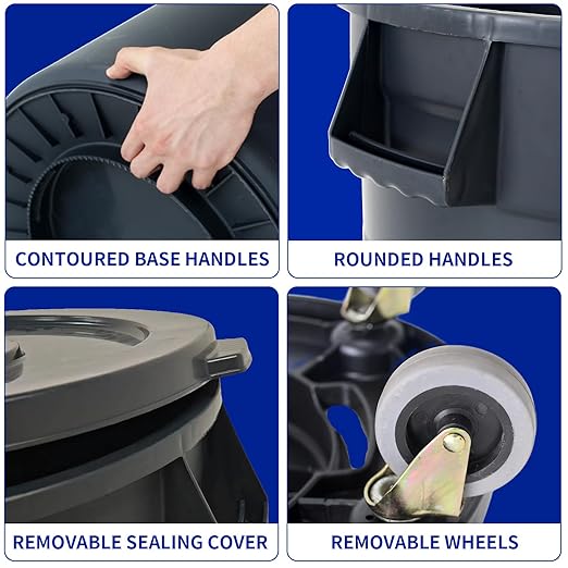 32 Gallon Outdoor Trash Can with Wheels and Lid, Garbage Cans with Handle,Trash Bin Suitable for Hospitals/Garages/Backyards/Yards/Mall (2 Pack)