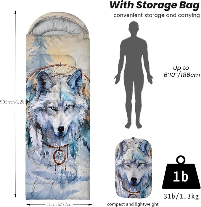 Sleeping Bags for Adults Youth Kids,3D Printing Camping Sleeping Bag for Girls Boys Lightweight Waterproof Cold/Warm Weather Sleeping Bag for 3 Seasons