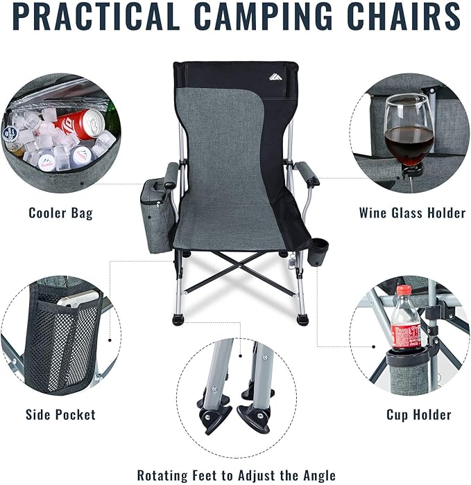 Ablazer 2 Pack Camping Chairs for Adults, Portable Hunting Chair Supports 350lbs, Oversized Heavy Duty Folding Chair for Camping Padded Seat Outdoor Lawn Folding Chair with Side Pockets