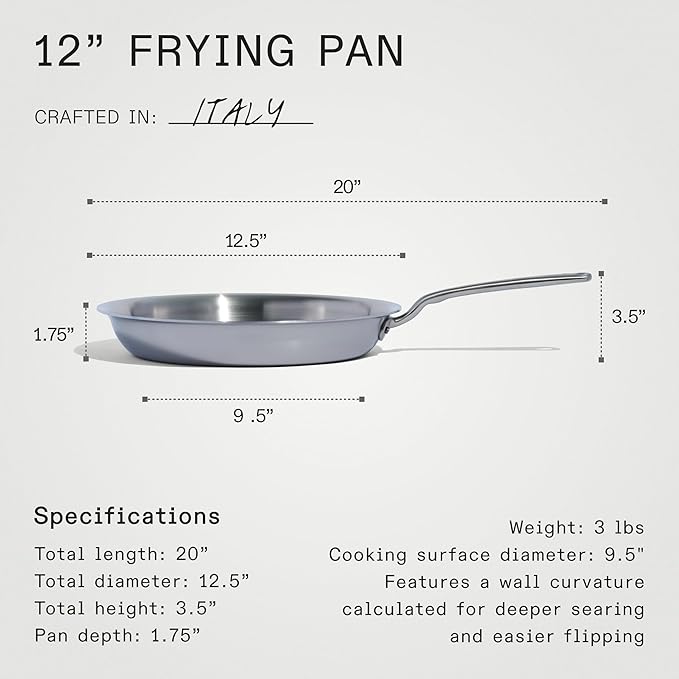 Made In Cookware - 12-Inch Stainless Steel Frying Pan With Lid - 5 Ply Stainless Clad - Professional Cookware - Crafted in Italy - Induction Compatible