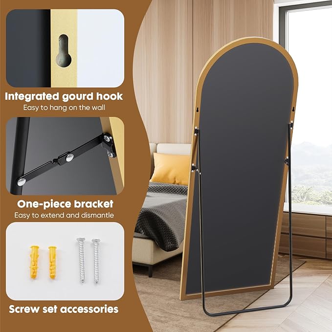 Arched Full Length Mirror, 71'' x 26'' - Gold Floor Mirror with Aluminum Alloy Thin Frame, Hanging or Leaning for Bedroom Dressing or Wall, Full Body Reflection