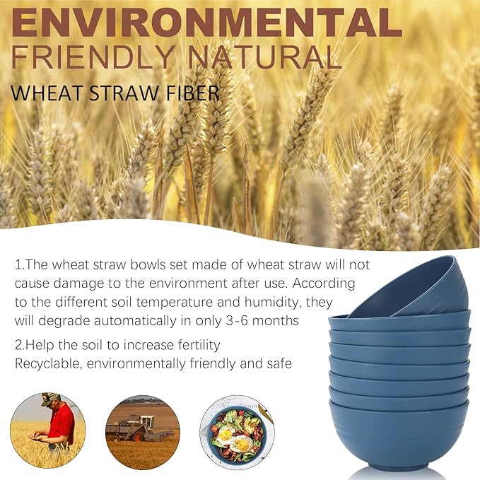 Homienly Unbreakable Cereal Bowl Set 26 OZ, Premium Wheat Straw Bowls Set of 8, Microwave and Dishwasher Safe Bowls, Dessert Bowl for Kitchen, Serving Soup, Unbreakable Oatmeal Bowls(Blue, 26 OZ)