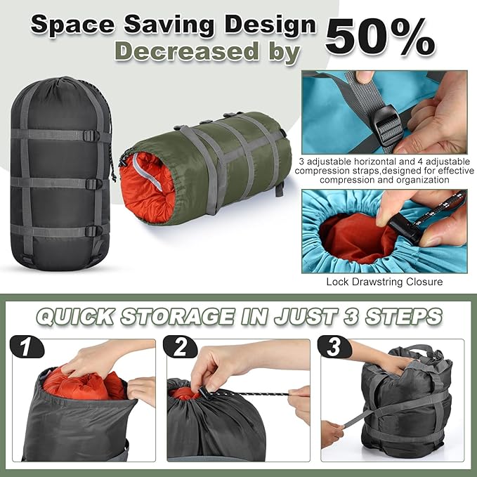 5 Pack Compression Stuff Sack 5 Assorted Size Sleeping Bag Stuff Sack Ultralight Sleeping Bag Cover Space Saving Gear for Travel Outdoor Camping Hiking Backpacking