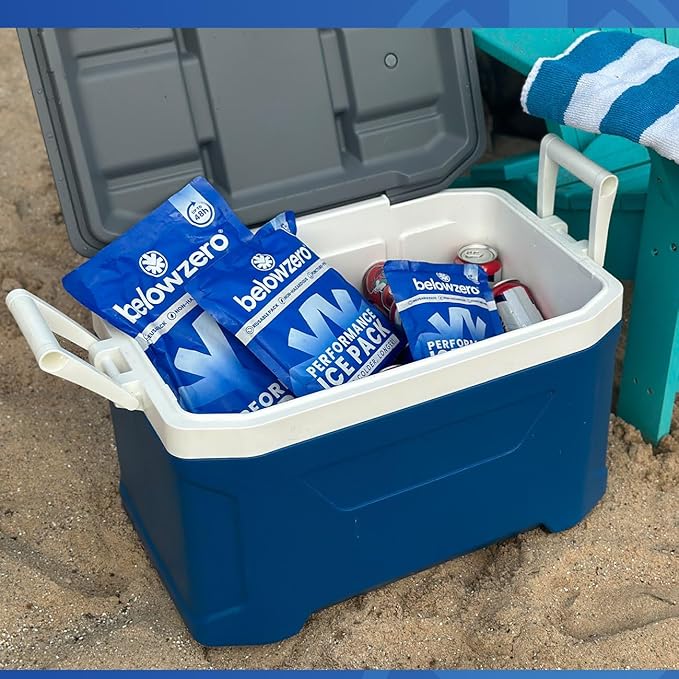 Below Zero Prefilled Reusable Ice Packs for Coolers | Long Lasting Freezer Ice Blocks for Camping, Lunch Bags & More | 48 Hour Cooler Ice Pack Technology