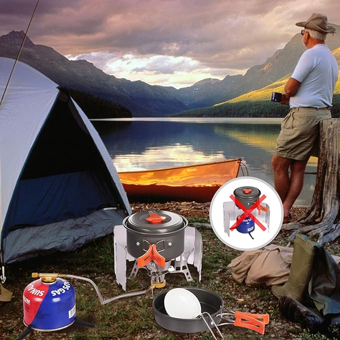 REDCAMP Folding Outdoor Stove Windscreen, 9 Plates Aluminum Camping Stove Windshield with Carrying bag, Lightweight Butane Burner Windshield