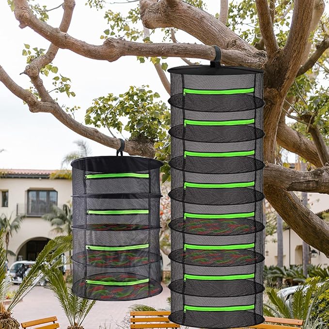 Drying Rack Net Dryer 4 Layer 2ft Black W/Green Zippers Hydroponics Drying Rack Herbs for Plant Bud Seed,Plant Racks for Weed,Mesh Hanging Plant Dry,Herb Dry,for Garden Outdoor Bud Tea