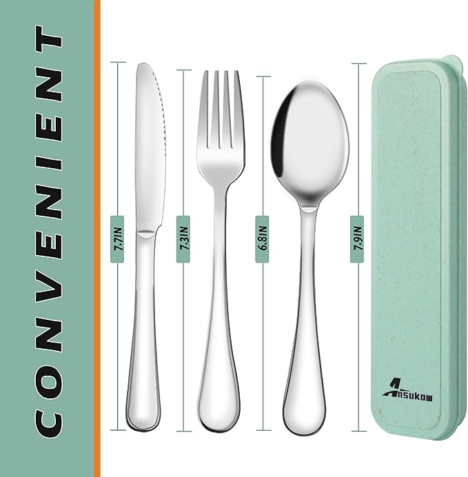 8 Picec Travel Utensils Camping utensils Travel Silverware Set with Case Fork and Spoon Set Office Stainless Steel Reusable Trip Cutlery Set Easy to journey Lightweight Lunch Box for Men