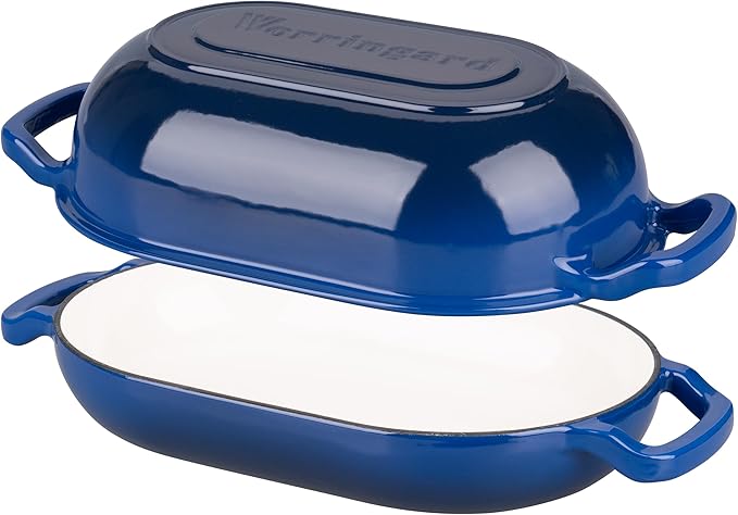 Enameled Cast Iron Sourdough Bread Oven, Dutch Oven, Loaf Cast Iron Bread Pan for Homemade Bread Baking, Meatloaf Pan with Lid, 7QT, Blue