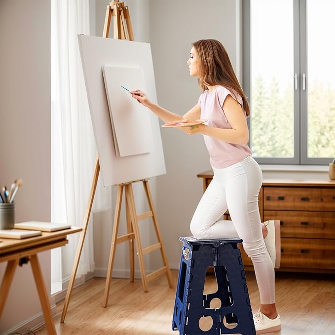 ACKO Folding Step Stool Foldable 17.5 Inch 400 lbs Capacity, Plastic Stools for Adults and Kids, Collapsible Stools for Kitchen, Stepping Stool with Handle(Royal Blue)