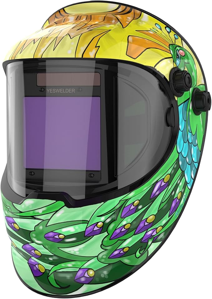 YESWELDER Auto Darkening Welding Helmet with Side View, 180° Panoramic View, 1/1/1/1 True Color Solar Powered Welder Hood, Wide Shade 4/5-9/9-13 Welder Mask for TIG MIG ARC Cut and Grind, LYG-Q800D