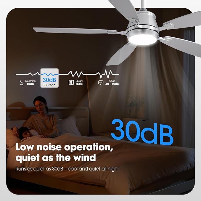 52" Ceiling Fan with Light, Modern Low Profile Ceiling Fan with Light, DC Reversible Motor, Smart APP & Remote Control, Whisper Quiet, Dimmable LED for Bedroom/Living Room