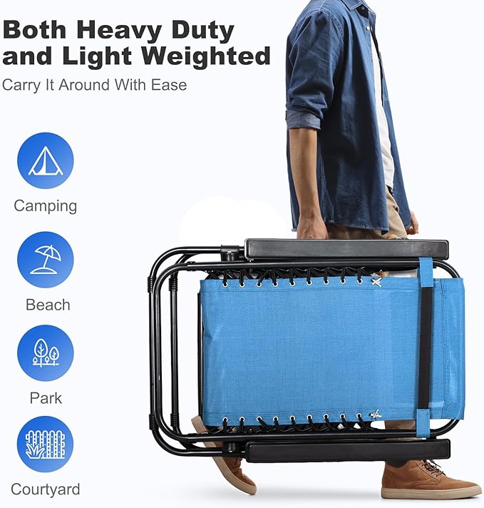 Nazhura Set of 2 Relaxing Recliners Patio Chairs Adjustable Steel Mesh Zero Gravity Lounge Chair Beach Chairs with Pillow and Cup Holder (Sky Blue)