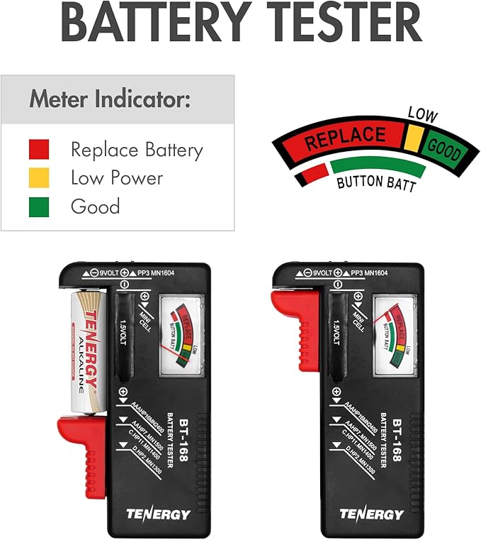 Tenergy Large Battery Organizer Storage Case with Battery Tester, Holds 120 Batteries AA AAA C D 9V (Batteries not Included)