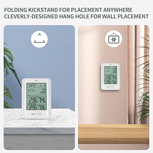 Outdoor Thermometer Weather Stations Wireless High Precision Temperature Humidity Gauge Monitor with 330ft Range Remote Sensor,Wireless Digital Hygrometer,Outdoor Thermometer Waterproof,White