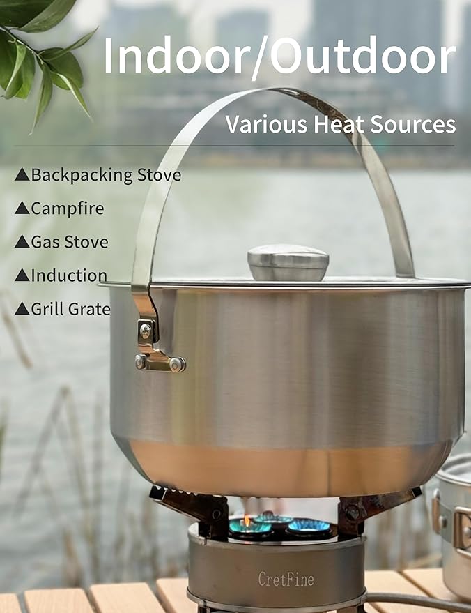 CampPro Camp Cooking Set for 4-8, Stainless Steel Camping Cookware Set, Camping Equipment with Carring Bag, Camping Pots and Pans Set for Campfire Cooking & RV & Backyard Picnic