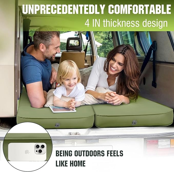 OUTSKIRT Camping Mattress, Self Inflating Sleeping Pad with Pump Sack, Foam Camping Pad for Sleeping, 4” Thickness Sleeping Mat for Camp/Travel/Car/Tent, 4 Season Camp Air Mattress