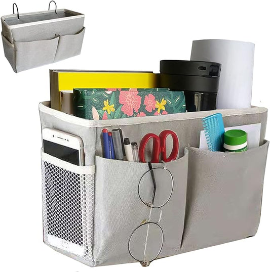 Bedside Caddy, Bedside Hanging Storage Organizer for College Dorm Bed, Bunk and Hospital Beds, Can be Placed Books, Phones,Keys, Glasses，Magazine Holder (Grey, 1)