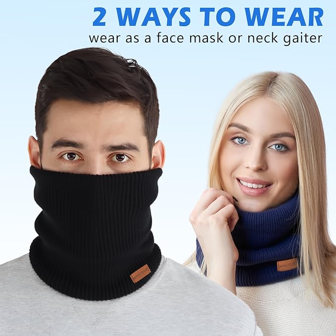 HONGTEYA Neck Gaiters for Men, Winter Neck Warmer Face for Men & Women,Thick Windproof Warm Lined Ski Mask