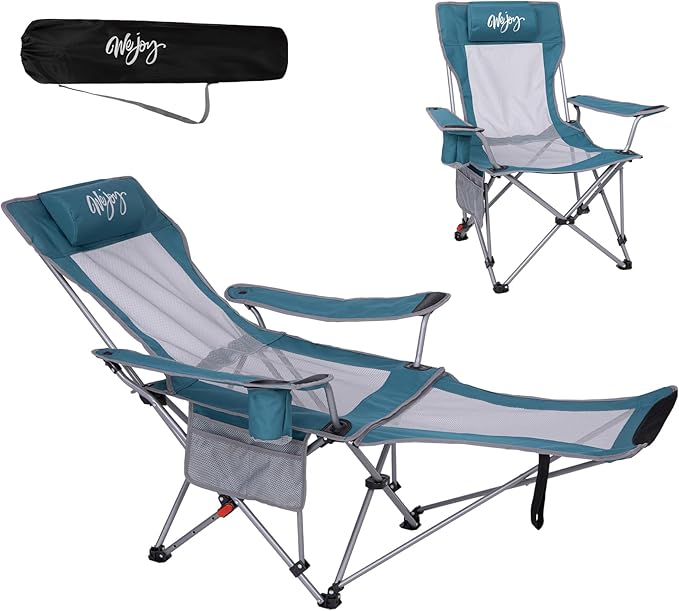 #WEJOY 2-in-1 Reclining Camping Chair with Footrest for Adults Folding Lounge Chair with Adjustable Backrest Lightweight Camping Chairs Heavy Duty Camp Chairs for Outdoor