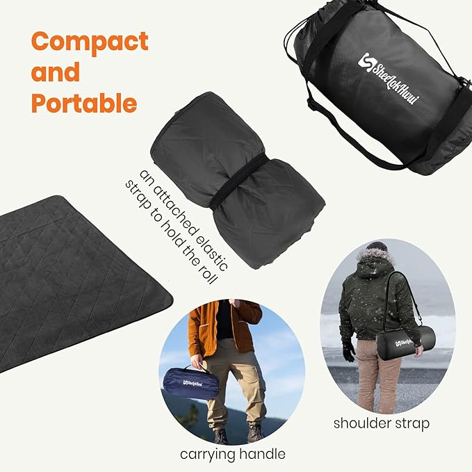 4-in-1 Large Outdoor Blanket - Waterproof & Windproof Thickened Warm Fleece Camping Blanket for Stadium, Hiking, Sporting Events - 81"x57", Packable (Dark Gray)