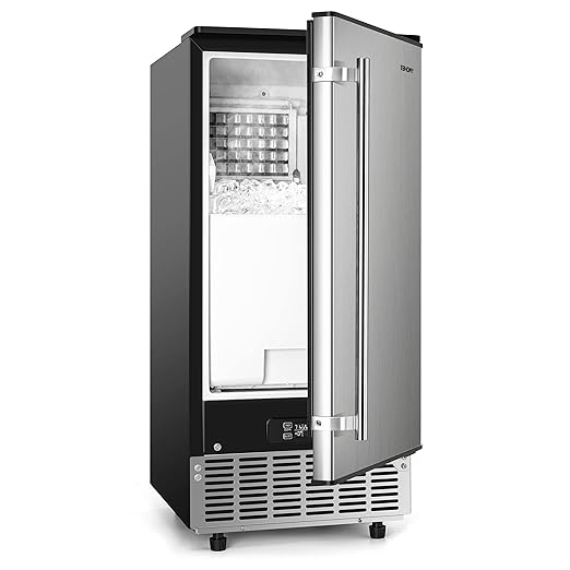 EUHOMY 15" W Commercial Under Counter Ice Maker Machine, 90 Lb/Day Auto-Cleaning & 24H Timer, Gravity Drainage,Stainless Steel Built-in Freestanding Ice Maker, 24 Lb Bin, Ideal for Commercial & Home