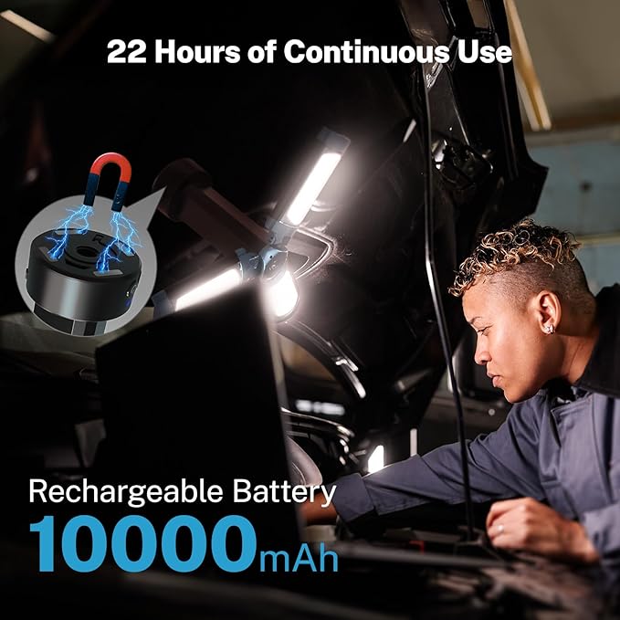 OGERY Rechargeable 10000mAh Camping Light with Stand 6.5 ft Max Height, Cordless Work Light with 3 LED Lamp Heads, 2200 Lumens Camping Essentials Gear Emergency Flashlight with Detachable Tripod