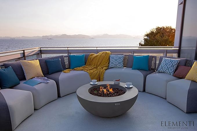 Elementi Lunar Bowl Cast Concrete Fire Table, Outdoor Fire Pit Fire TablePatio Furniture, Light Gray (Liquid Propane Gas)