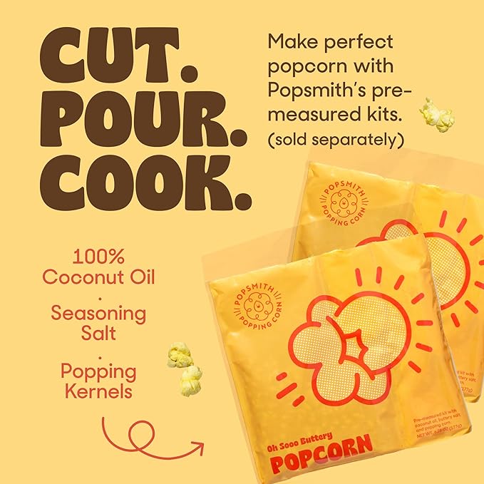 Popsmith Popcorn Popper in Butter - 6 Quart Stovetop Popcorn Machine - Stainless Steel Popcorn Maker Compatible with All Stovetops