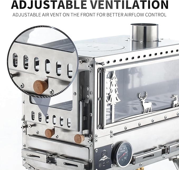 Wood Stove Wood Burning Stove Hot Tent Stove, Stainless Steel Portable Camping Stove with Oven & Camping Table and 6 Chimney Pipe for Outdoor, Camping, Cooking, Tents, Car Travel