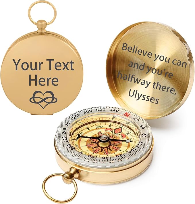 Custom Portable Compasses Keychain with Text Mini Compass with Waterproof Luminous Function Survival Gifts for Men Hiking Camping Hunting Map Navigation Tool