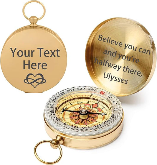 Custom Portable Compasses Keychain with Text Mini Compass with Waterproof Luminous Function Survival Gifts for Men Hiking Camping Hunting Map Navigation Tool