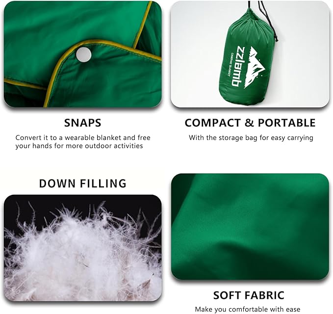 zzlamb Puffy Down Camping Blanket Water-Repellent, Down Throw Travel Blanket Portable for Outdoor, Light Warm Quilt for Couch Plane Car Theater Stadium Picnic RV Backpacking Hammock
