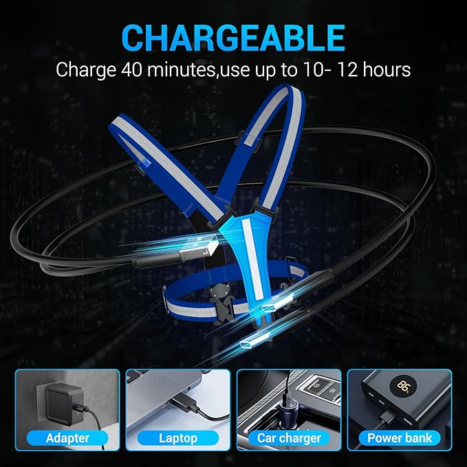 Led Reflective Vest Running Gear，7 Lights Colors Light Up Running Vest, Rechargeable High-Visibility Adjustable Vest for Running, Cycling, and Night Activities（Green）