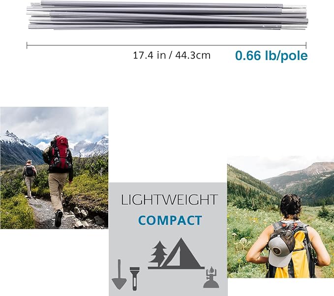 Preassembled Tent Poles Replacement, Gray 7001 T6 Heated Aluminum Tent Poles 1 Pole Pack