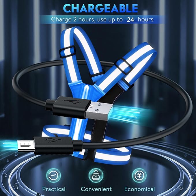 Simket Led Reflective Vest Running Gear, High Visibility Reflective Running Gear Rechargeable Adjustable Led Running Vest, Safety Night Running Gear for Men Women