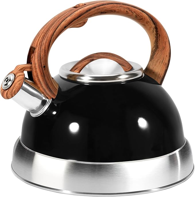 GGC Whistling Tea Kettle for Stove Tops, 3.1QT/3L Tea Kettles for Boiling Water Coffee or Milk, Stainless Steel Tea Pot with Anti-Heat Handle and Simple Touch Button to Control Kettle Outlet