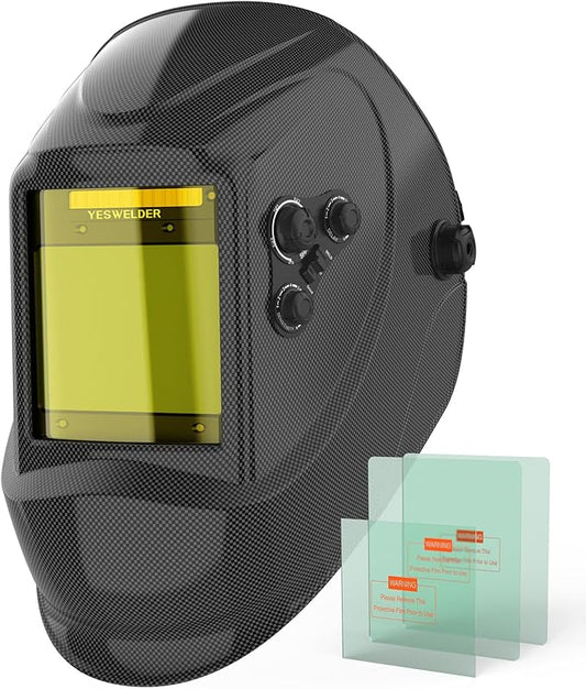 YESWELDER Large View Auto Darkening Welding Helmet, Blue Light Blocking, 1/1/1/1 True Color Solar Powered Welder Hood Mask with 4 Arc Sensors, Wide Shade 3/5-9/9-13 for TIG MIG ARC Cut and Grind