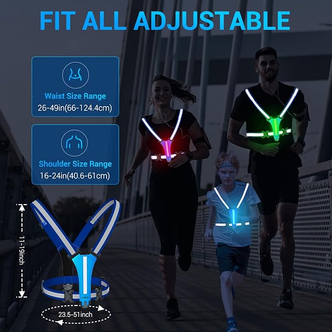 Led Reflective Vest Running Gear，7 Lights Colors Light Up Running Vest, Rechargeable High-Visibility Adjustable Vest for Running, Cycling, and Night Activities（Green）