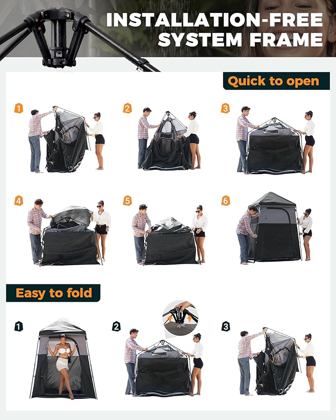 KingCamp Camping Shower Tent, Instant Portable Privacy Shelter, 1/2 Room Large Outdoor Toilet Tent with Floor, Water-Resistant, Windproof & Easy Setup for Beach, Camping & Hiking